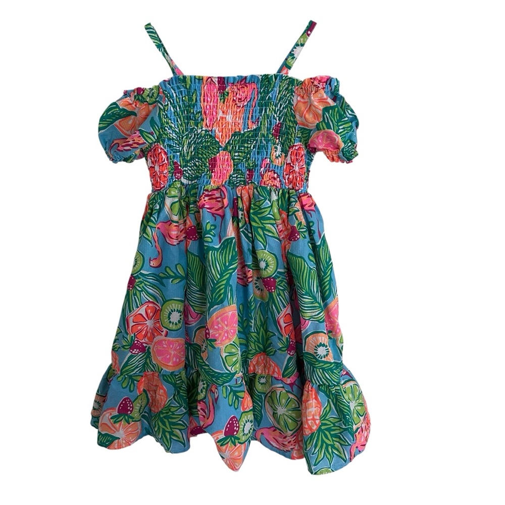 C&C California Tropical Flamingo Fruit Smocked Sundress Girls Size 8